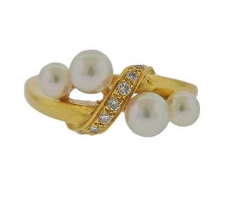 Mikimoto 18K Gold Diamond Pearl Ring