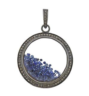 Silver Diamond Floating Sapphire Pendant