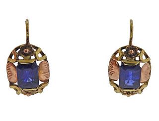 Mid Century 14K Gold Sapphire Earrings