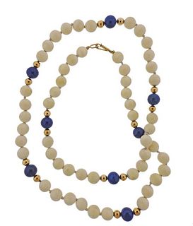 14K Gold Lapis White Bead Necklace