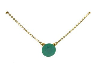 Tiffany &amp; Co Elsa Peretti 18K Gold Green Stone Pendant on Necklace