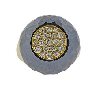 Gemlok 18K Gold Diamond Hematite Dome Ring