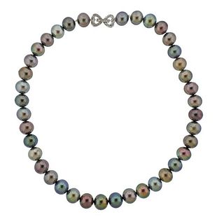 18K Gold Diamond Tahitian Pearl Necklace