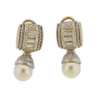 Judith Ripka 18K Gold Diamond Pearl Earrings