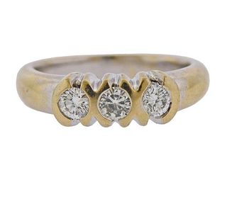18K Gold Three Diamond Ring