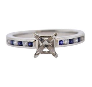 18K Gold Diamond Sapphire Engagement Ring Mounting