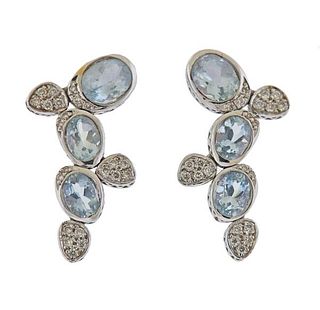 18K Gold Diamond Blue Stone Earrings