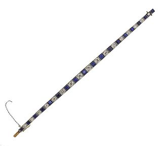 18K Gold Diamond Blue Stone Line Bracelet