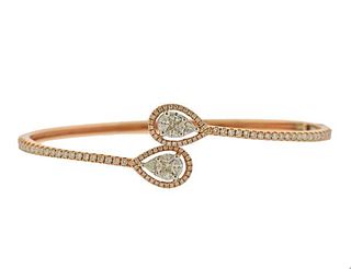 18K Gold Diamond Bypass Bangle Cuff Bracelet