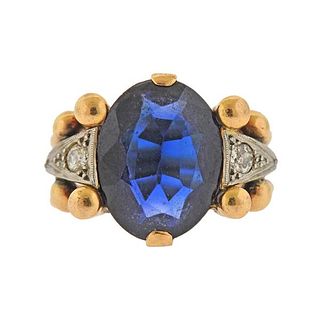 18K Gold Platinum Diamond Blue Stone Ring