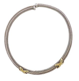 David Yurman Sterling 14k Gold Cable X Necklace