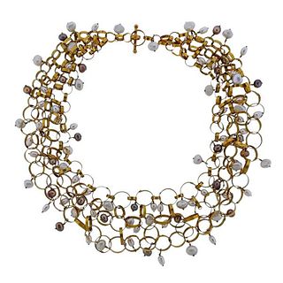 Antonio Bernardo Pearl Gold Link Necklace