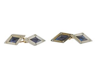 Art Deco 14k Gold Platinum Diamond Sapphire Cufflinks