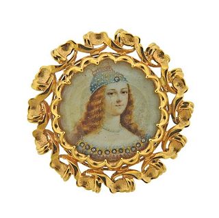 Seaman Schepps 14k Gold Miniature Portrait Brooch Pin 