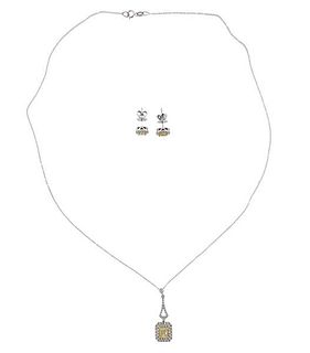 18k Gold 1.50ctw Fancy Yellow Diamond Necklace Earrings