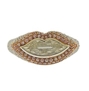 18k Gold Platinum Lips Diamond Ring 
