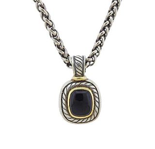 David Yurman Albion Silver 14k Gold Onyx Pendant Necklace