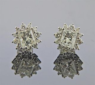 18k Gold Princess Cut Diamond Earrings 