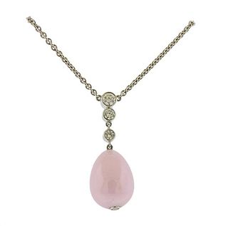 18k Gold Diamond Pink Stone Egg Pendant Necklace 