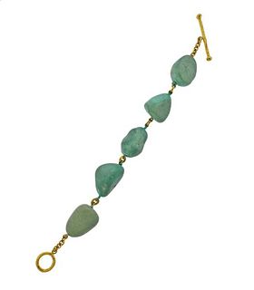 Cathy Waterman 22k Gold Turquoise Toggle Bracelet 