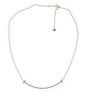 Tiffany &amp; Co 18k Rose Gold T Smile Diamond Necklace
