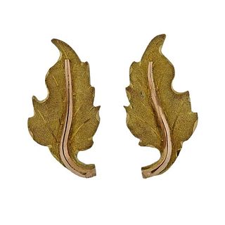 Mario Buccellati Yellow Gold Leaf Stud Earrings