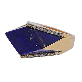 1970s Lapis Lazuli Diamond Gold Ring