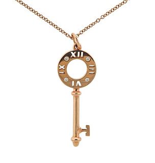 Tiffany &amp; Co Atlas 18k Rose Gold Diamond Key Pendant Necklace