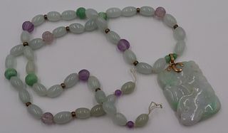 JEWELRY. 14kt Gold, Jade and Amethyst Necklace.