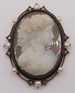 JEWELRY. Signed French 18kt Gold Cameo Brooch.