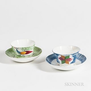 Two Spatterware Cups and Saucers