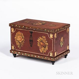 Small Red-painted and Floral-decorated Poplar Box