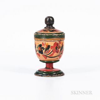 Turned and Painted Lehnware Covered Footed Jar