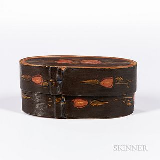 Small Brown-painted and Floral-decorated Trinket Box