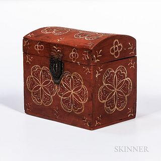Red-painted Compass Artist Decorated Dome-top Box