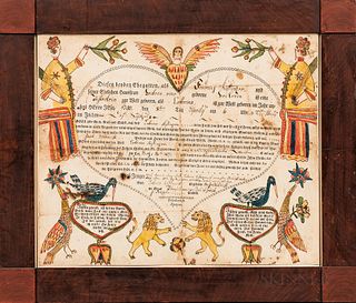 Printed, Watercolor, and Pen and Ink-decorated "Lions and Kings" Birth Fraktur