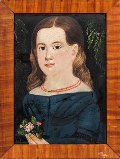 Prior/Hamblen School, Mid-19th Century      Portrait of a Girl in Blue Dress