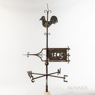 Sheet Copper and Iron Banner and Rooster Weathervane
