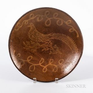 Large Slip- and Bird-decorated Redware Plate