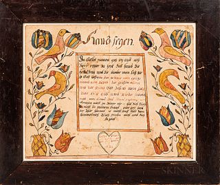 Very Rare Watercolor and Pen and Ink House Blessing Fraktur