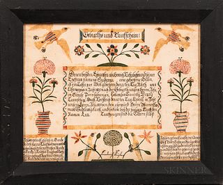 Watercolor and Pen and Ink Birth Fraktur for "Susanna,"