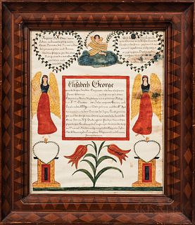 Watercolor and Pen and Ink Marriage Fraktur for Elisabeth George