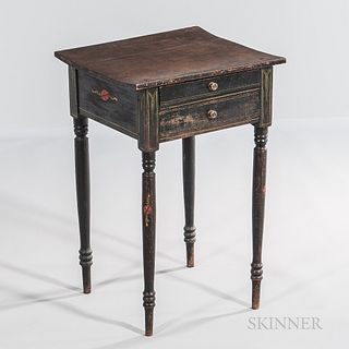 Black-painted and Paint-decorated Two-drawer Stand