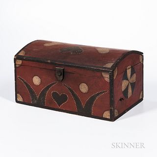 Painted Pine Heart- and Pinwheel-decorated Dome-top Box