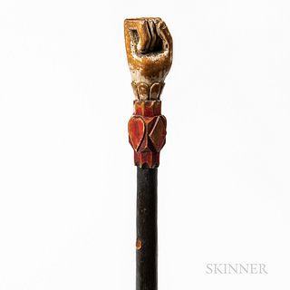 Carved and Painted Clenched Fist, Heart, and Diamond Cane