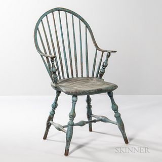 Blue-painted Continuous-arm Bow-back Windsor Chair