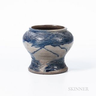 Unusual Cobalt-decorated Stoneware Flowerpot