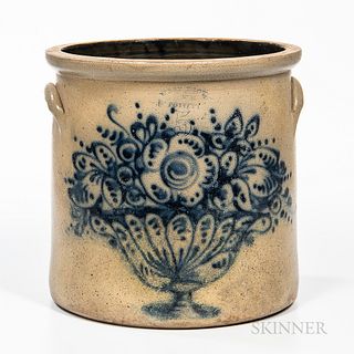 Five-gallon Cobalt-decorated Stoneware Crock