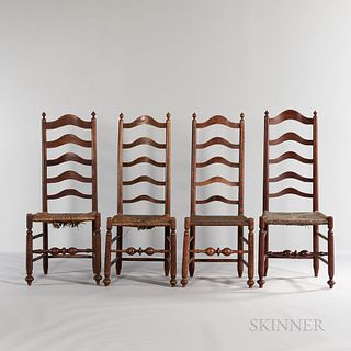 Assembled Set of Four Maple Ladder-back Side Chairs