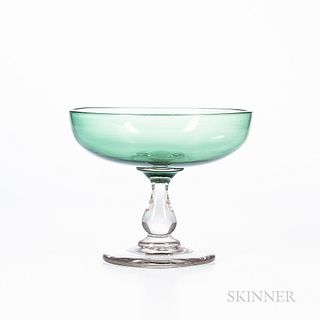 Rare Two-color Blown Green and Colorless Glass Compote